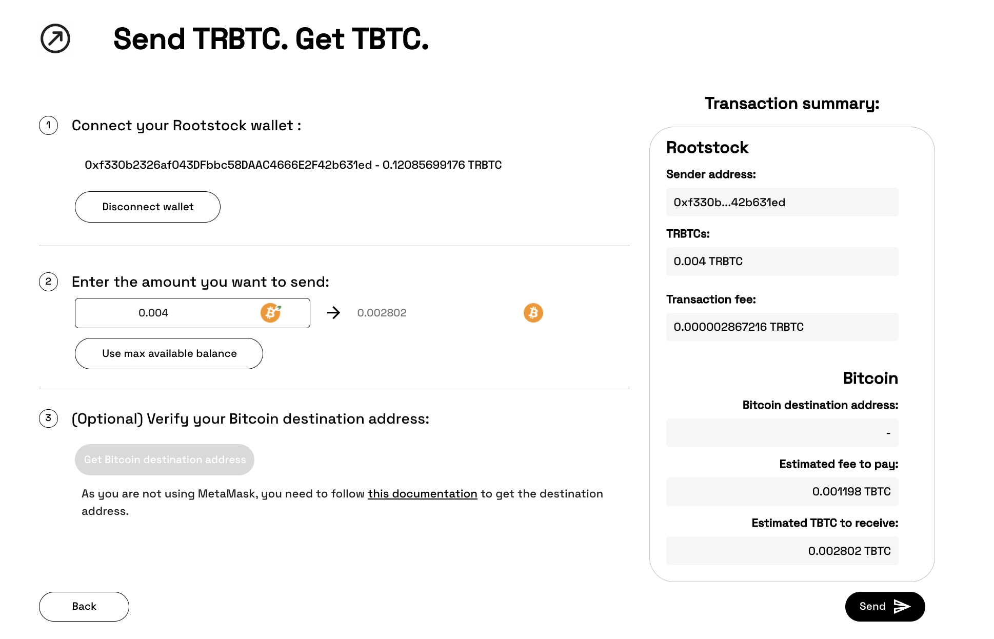 Send pegout transaction